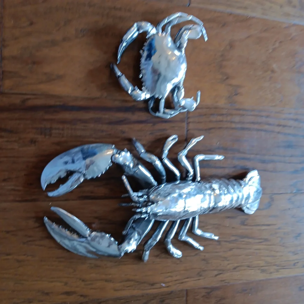GORGEOUS Pair of Z Gallerie Metal Lobster & Crab Sculptures.